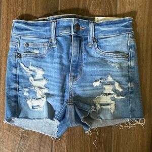 American Eagle Blue Jean Shorts with Distressed Cut-Off Design